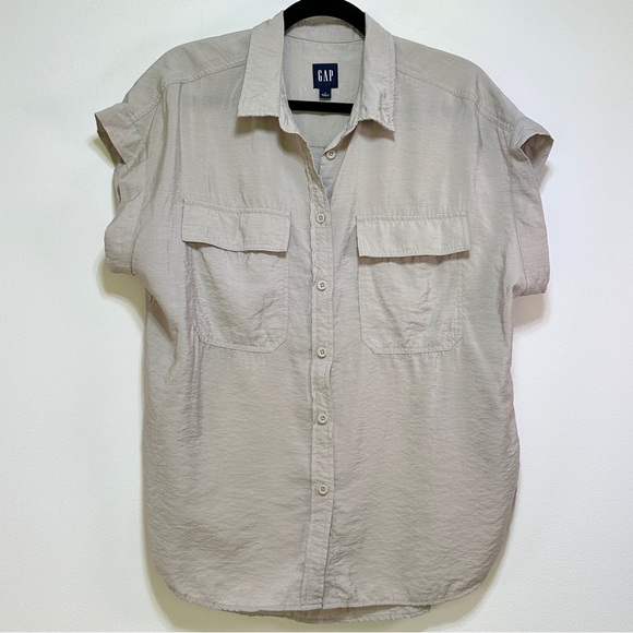 GAP | Beige Utility Short Sleeve Button-Down Shirt – Chino Style - Picture 1 of 7